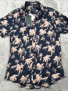 NEW Rodd & Gunn M 100% Linen Blue Short Sleeve Button Down Shirt